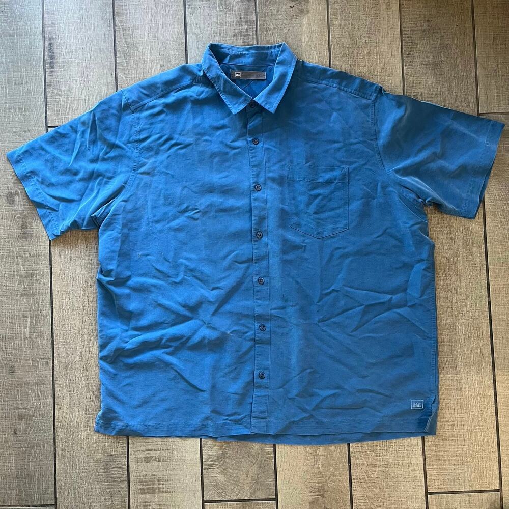 REI Co-op Vintage Blue Button-Up Shirt XXL Modal Rayon Blend Outdoor Casual